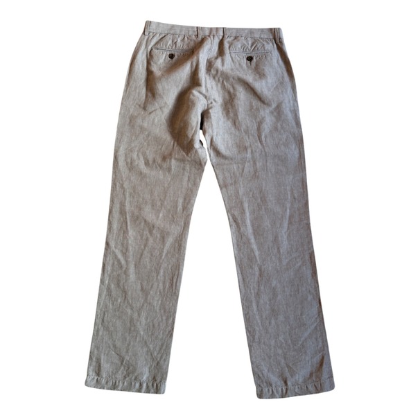Banana Republic Kentfield Pant Mens 34x34 Tan Linen Cotton Micro Stripe Straight - Picture 2 of 9